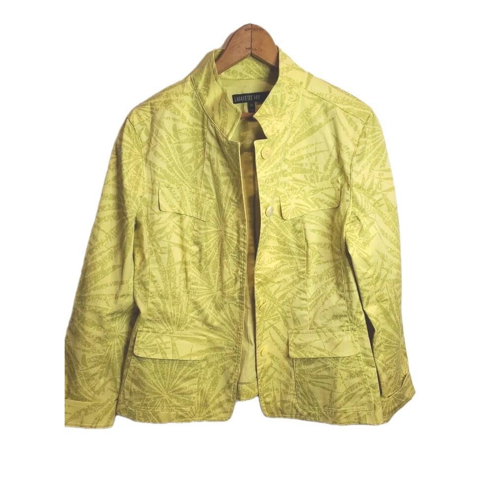 Lafayette 148 New‎ York Chartreuse Tropical Collared Jacket Cotton Blend size 10